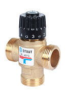 Термостатический смесительный клапан Stout для систем отопления и ГВС 3/4"  НР   20-43°С KV 1,6 м3/ч 