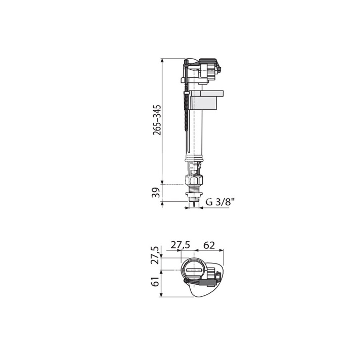 Впускной механизм (клапан) с нижней подводкой Alcaplast A17-3/8", пластиковая резьба, для керамических бачков 