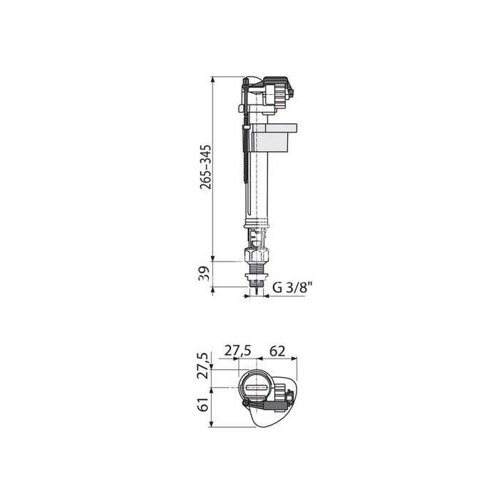 *Впускной механизм (клапан) с нижней подводкой Alcaplast A18-3/8", латунная резьба, для керамических бачков 