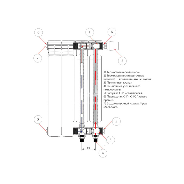 Алюминиевый радиатор секционный Rifar Alum Ventil 350 нижнее правое подключение  - 4 секции 