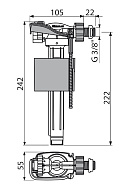 Впускной механизм Alcaplast A160P-3/8", с боковой подводкой и металлической резьбой для пластиковых бачков 