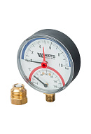 Термоманометр радиальный Watts 10025525 F+R828 (TMRP), диаметр 80 мм, 10 бар, 120°С, 1/2", с запорным клапаном 