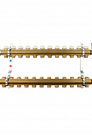 Распределительный коллектор (группа) для отопления Tiemme 3870067 ВР-НР 1", на 11 контуров НР 3/4" ЕК, латунь, с концевыми группами, с шаровыми кранами 