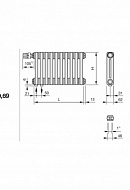 Стальной трубчатый радиатор Zehnder Charleston Completto 3057/12 V001 TechnoLine 1/2", нижний, прозрачный лак, с креплением 