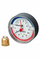 Термоманометр аксиальный Watts 10009465 F+R818 (TMAP), диаметр 80 мм, 10 бар, 120°С, 1/2", с запорным клапаном 