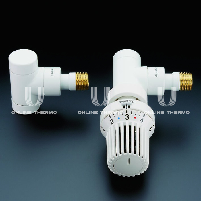 Термостатический клапан (терморегулятор) Oventrop 1163062, DN15, 1/2" ВР-НР, серия E, угловой, белый, с преднастройкой 