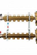 Распределительный коллектор (группа) для отопления Tiemme 3870025 ВР-НР 1", на 7 контуров НР 3/4" ЕК, латунь, с концевыми группами, с шаровыми кранами 