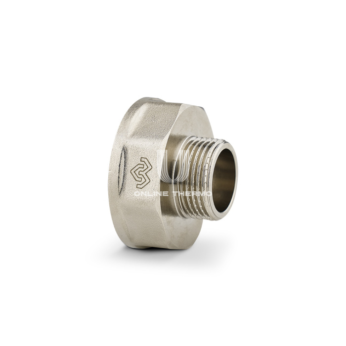 Переходник с внутренней и наружной резьбой Varmega ВР-НР под ключ 1 1/2"x1", VMTF25-N000806, никелированный 