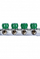 Регулирующий проходной коллектор Stout SMB-6850-013404, ВР-НР 1", на 4 контура 3/4" EK, модульный, евроконус, хромированный 