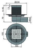 Сливной трап Alcaplast APV1311, 105×105/50 мм, боковой сток, решетка нержавеющая сталь, мокрый гидрозатвор, широкий воротник 