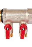 Коллектор с шаровыми кранами SMB 6210 1", 2 отвода 1/2" (красные ручки) 