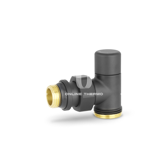 Запорный радиаторный клапан Varmega VMDV03-210415, 1/2"×3/4"ЕК НР, угловой, черный 