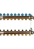Распределительный коллектор (группа) для отопления Watts HKV-9 10004186 ВР 1", на 9 контуров 3/4" ЕК, латунь, с концевыми группами 