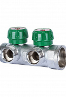 Регулирующий проходной коллектор Stout SMB-6850-013402, ВР-НР 1", на 2 контура 3/4" EK, модульный, евроконус, хромированный 