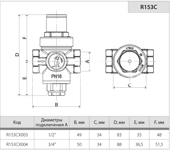 Редуктор давления Giacomini R153CX004, 3/4", 16 бар, поршневой, без манометра 