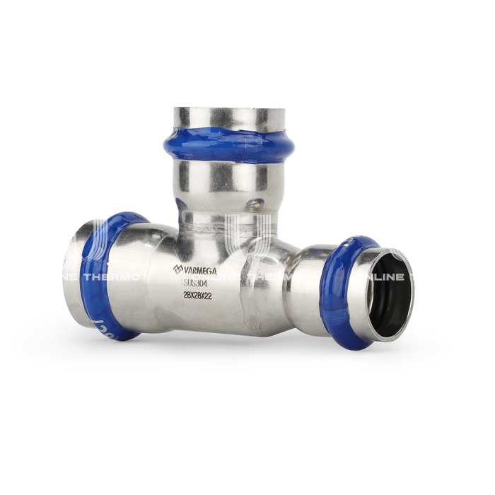 Тройник раструбный Varmega Inox Press переходной VM719282822, 28×28×22 мм 