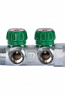Регулирующий проходной коллектор Stout SMB-6850-013402, ВР-НР 1", на 2 контура 3/4" EK, модульный, евроконус, хромированный 