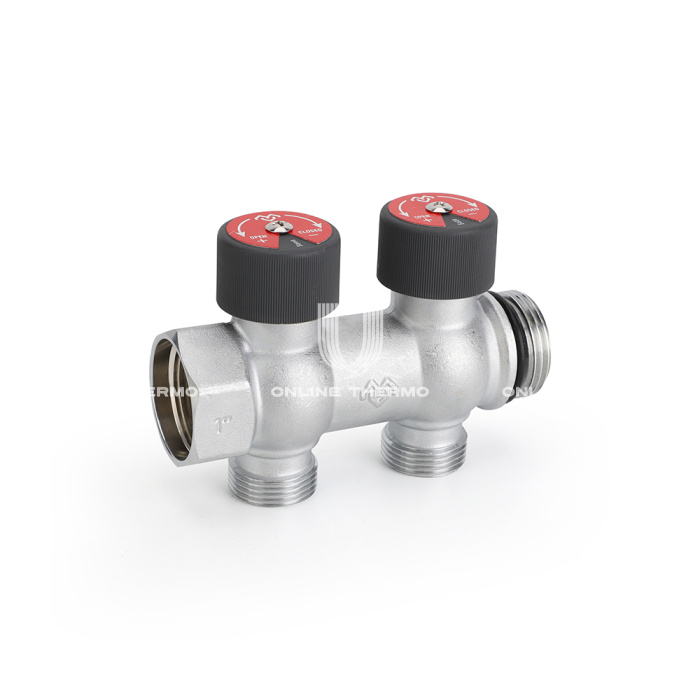 Коллектор с регулировочными клапанами Varmega VMMM03-C06152 1", на 2 выхода 3/4"ЕК, хромированный 
