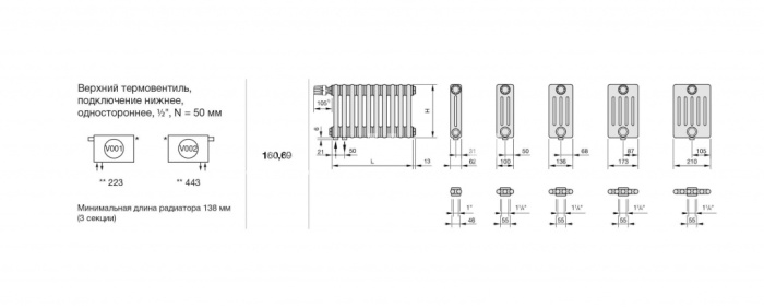 Стальной трубчатый радиатор Zehnder Charleston Completto 2050/30 V001 RAL 9016 1/2", нижний, белый, без крепления 