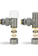 Комплект термостатический с запорным клапаном Varmega №1 VMDV10-310415, 1/2" x 3/4"EK ВР-НР, угловой, серый 