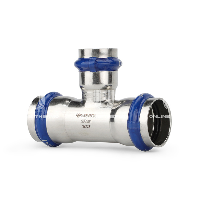 Тройник раструбный Varmega Inox Press переходной VM719281828, 28×18×28 мм 