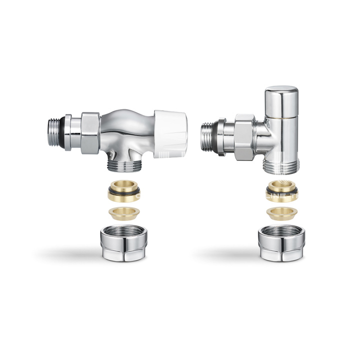 Комплект термостатический с запорным клапаном Varmega №3 VMDV12-410415, 1/2" x 3/4"EK ВР-НР, осевой, хром 