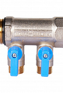 Коллектор Stout с шаровыми кранами SMB 6211 1", 2 отвода 1/2" (синие ручки) 
