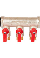 Коллектор Stout с шаровыми кранами SMB 6210 3/4", 3 отвода 1/2" (красные ручки) 