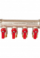 Коллектор Stout с шаровыми кранами SMB 6210 3/4", 4 отвода 1/2" (красные ручки) 