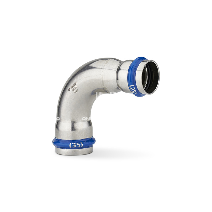 Угольник 90° переходной двухраструбный Varmega Inox Press VM727003528, 35×28 мм 