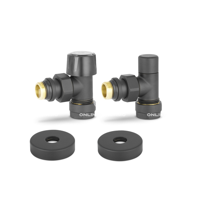 Комплект термостатический с запорным клапаном Varmega №1 VMDV10-210415, 1/2" x 3/4"EK ВР-НР, угловой, черный 
