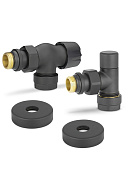 Комплект термостатический с запорным клапаном Varmega №3 VMDV12-210415, 1/2" x 3/4"EK ВР-НР, осевой, черный 