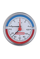 Термоманометр аксиальный Rommer RIM-0005-800615, диаметр 80 мм, 6 бар, 1/2", 120°С, с запорным клапаном 