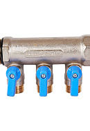 Коллектор Stout с шаровыми кранами SMB 6211 1", 3 отвода 1/2" (синие ручки) 