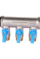 Коллектор Stout с шаровыми кранами SMB 6211 3/4", 3 отвода 1/2" (синие ручки) 
