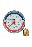 Термоманометр аксиальный Stout SIM-0005-800415, диаметр 80 мм, 4 бара, 1/2", 120°С, с запорным клапаном 