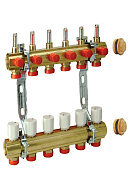 Распределительный коллектор (группа) с расходомерами Giacomini R553KY062 ВР 1", на 2 контура 3/4" EK, латунь 