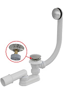 Сифон для ванны слив-перелив Alcaplast A504CKM, система Click/Clack, перелив и пробка из хромированного металла, донный клапан, длина 57 см 