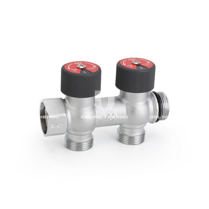 Коллектор с регулировочными клапанами Varmega VMMM03-C05152 3/4", на 2 выхода 3/4"ЕК, хромированный 