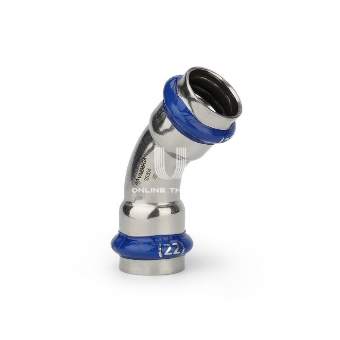 Угольник 45° двухраструбный Varmega Inox Press VM712005454, 54×54 мм 