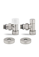 Комплект термостатический с запорным клапаном Varmega №1 VMDV10-510415, 1/2" x 3/4"EK ВР-НР, угловой, матовый никель 