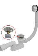 Сифон для ванны слив-перелив Alcaplast A507CKM, система Click/Clack, перелив и пробка из хромированного металла, донный клапан, длина 57 см 