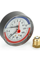 Термоманометр аксиальный Uni-fitt 310P1442, диаметр 80 мм, 4 бара, 1/2", 120°С, с запорным клапаном 