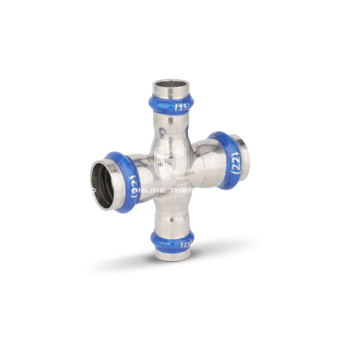 Крестовина раструбная Varmega Inox Press переходная VM725002218, 22×18×22×18 мм 
