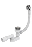 Сифон для ванны слив-перелив Alcaplast A505KM, система Click/Clack, перелив из хромированного пластика, пробка из металла, донный клапан, длина 57 cм 