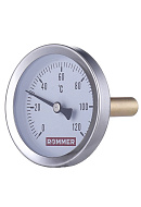 Термометр биметаллический с погружной гильзой Rommer RIM-0001-807515 120 °С, диаметр 80 мм, 1/2" 