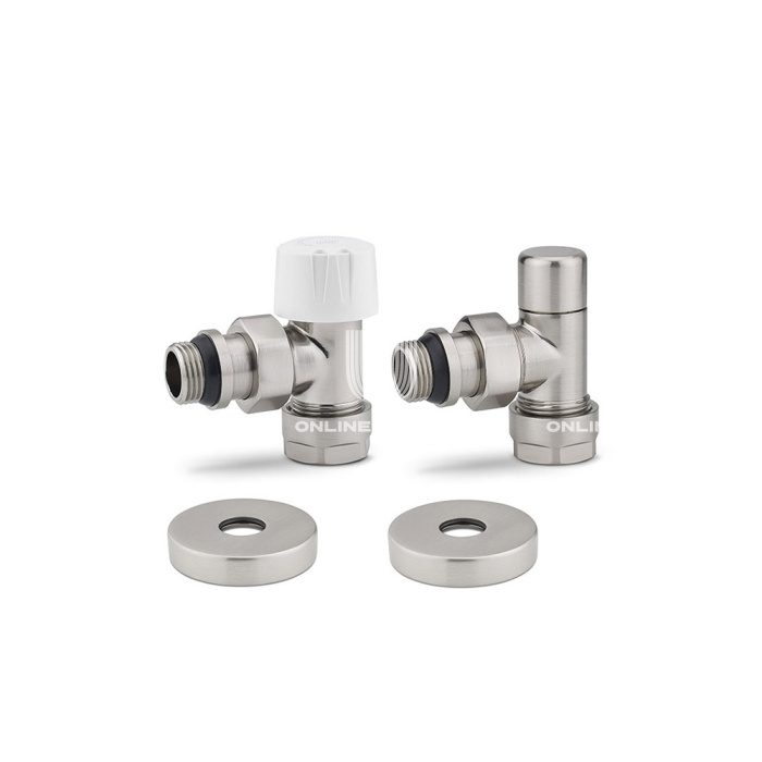 Комплект термостатический с запорным клапаном Varmega №1 VMDV10-510415, 1/2" x 3/4"EK ВР-НР, угловой, матовый никель 