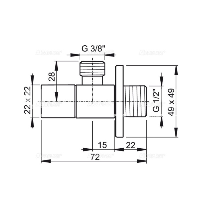 *Угловой вентиль с фильтром Alcaplast ARV002, 1/2" × 3/8", квадратный, с розеткой 
