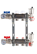 Распределительный коллектор (группа) для отопления Rommer RMS-3210-000002 ВР 1", на 2 контура 3/4" EK, нержавеющая сталь 