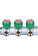 Регулирующий проходной коллектор Stout SMB-6850-013403, ВР-НР 1", на 3 контура 3/4" EK, модульный, евроконус, хромированный 
